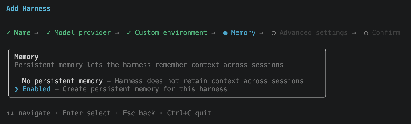 Memory prompt with Enabled selected