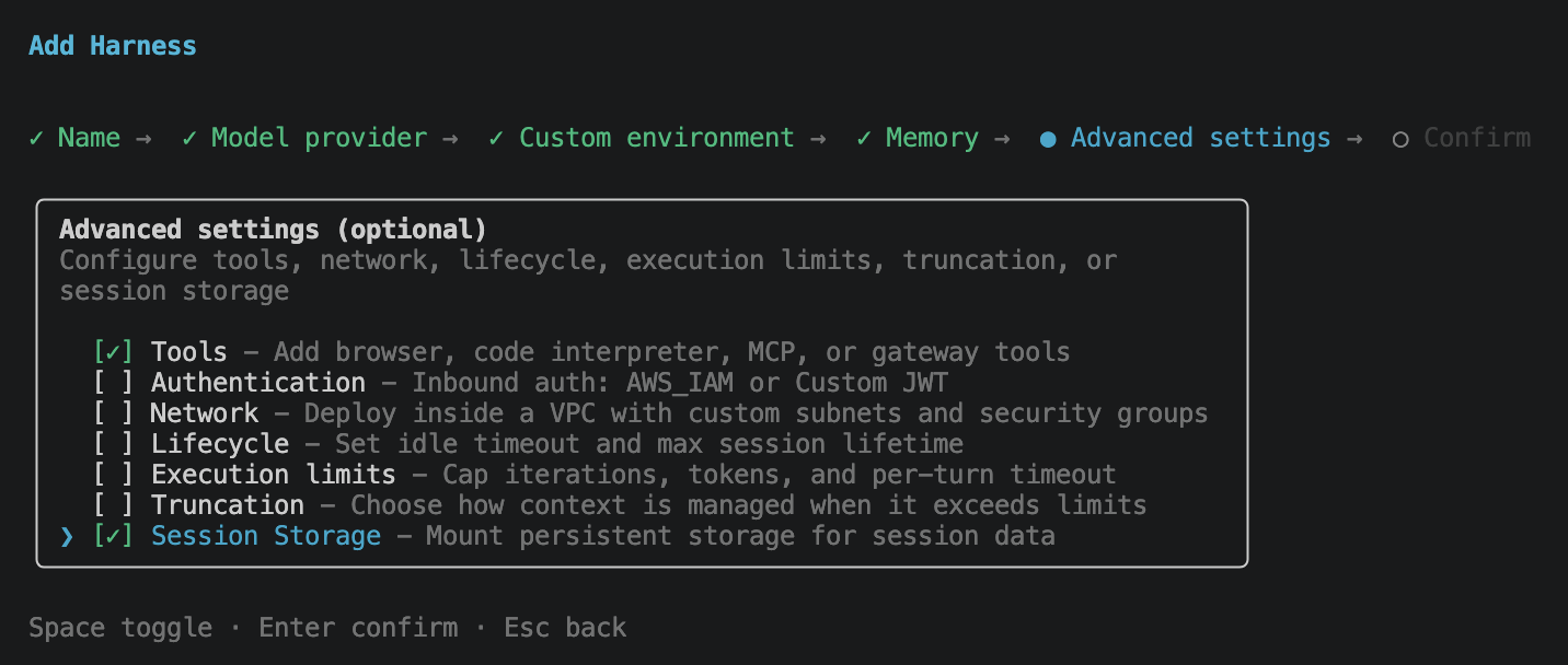 Advanced settings multi-select with Tools and Session Storage checked