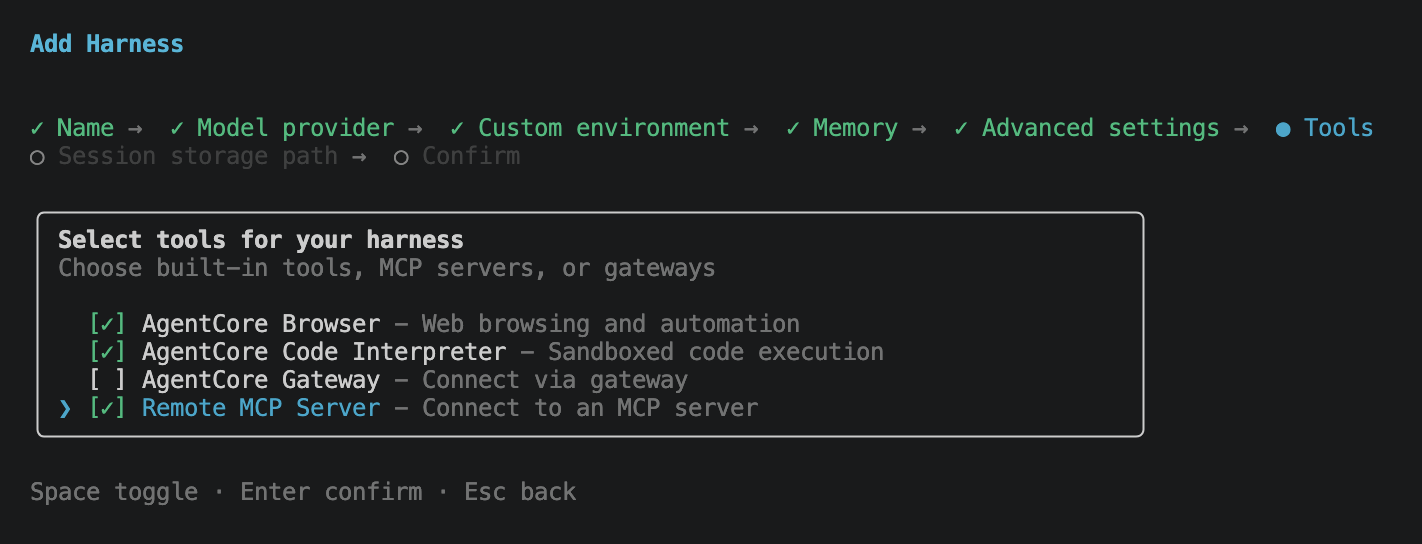 Tools multi-select with Browser, Code Interpreter, Remote MCP Server checked