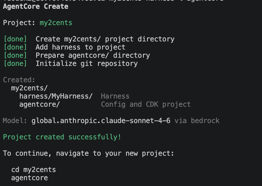 Project created result with done markers and the my2cents/ directory layout